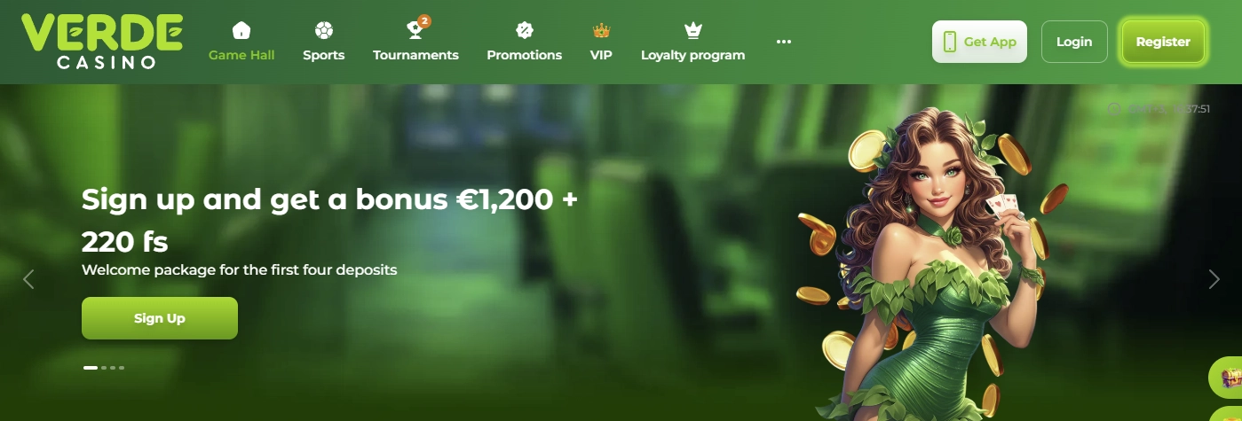 Screenshot interfaccia Verde Casino